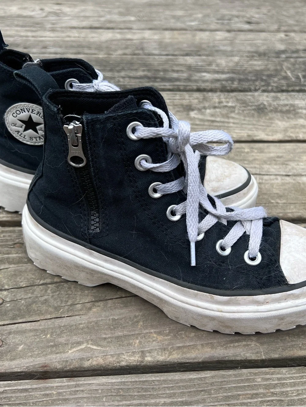 Converse Black and White Kids High-Top Sneakers with Side Zip size 2